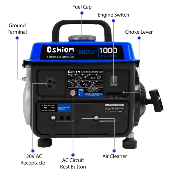 Oshion GG950 Portable Generator, 1000W Gasoline Powered Generator Creat for Camping Back Yard BBQ's and Parties，EPA & CARB Compliant