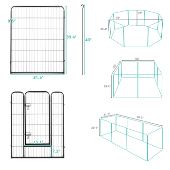 40\\" Dog Pet Playpen Heavy Duty Metal Exercise Fence Hammigrid 8 Panel Silver