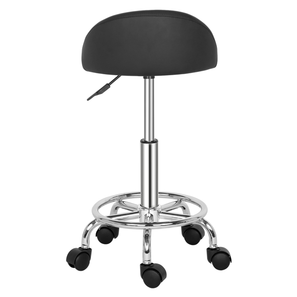 Semi PU leather Nylon wheels 150kg Black Technician's stool Round stool with small backrest Haha feet