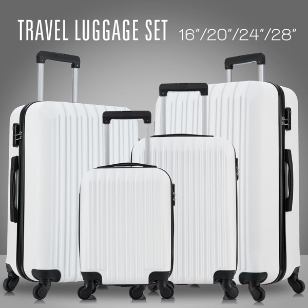 4 Piece Set Luggage Sets Suitcase ABS Hardshell Lightweight Spinner Wheels  Milk White