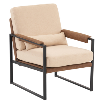 Single Iron Frame Chair Soft Bag Beige Armrest Frame Dark Coffee Honeycomb Leather Indoor Leisure Chair