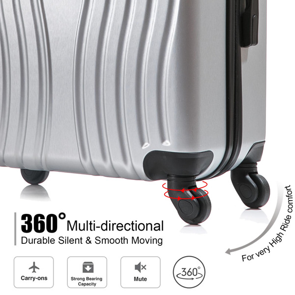 4 Piece Luggage Set PC Material Hard Shell  Suitcase with Spinner Wheels Lightweight Suitcase Set Silver