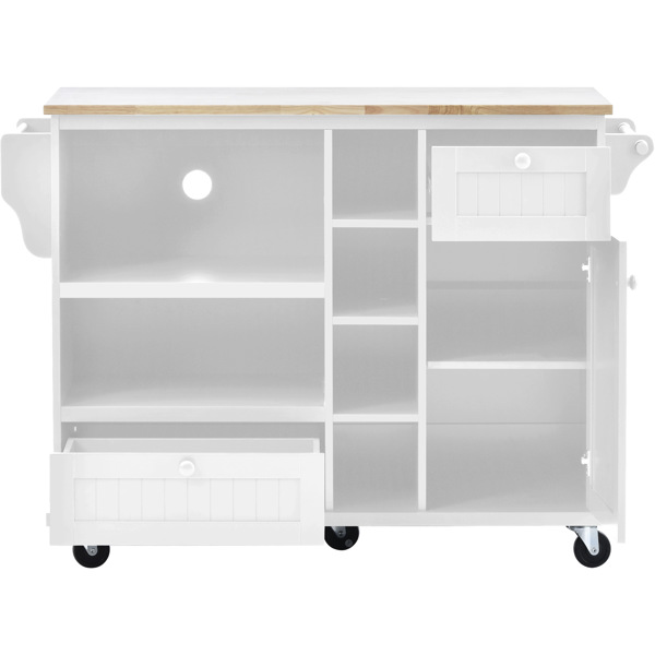  Kitchen Island Cart with Storage Cabinet and Two Locking Wheels,Solid wood desktop,Microwave cabinet,Floor Standing Buffet Server Sideboard for Kitchen Room,Dining Room,, Bathroom（White）