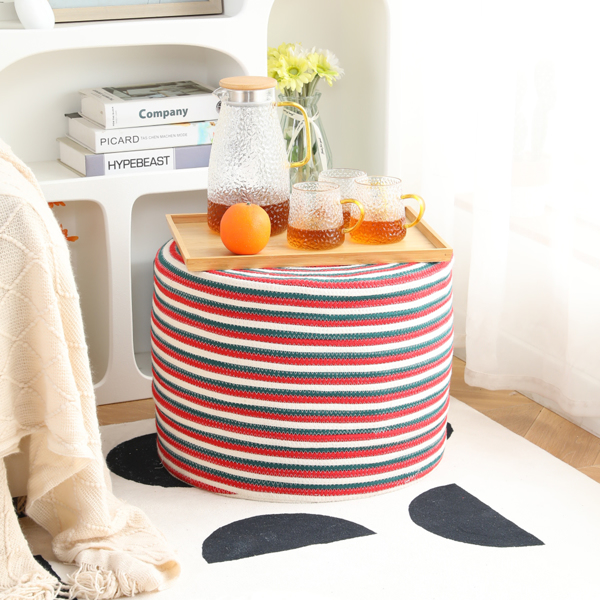 Ottoman Pouf,18'' Round Poufs , Rustic Handweave Lounge Pouffe, Boho Footrest Stool for Bedroom, Accent Table or Seat for Patio, Living Room
