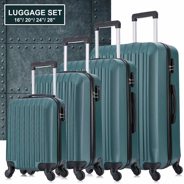 4 Piece Set Luggage Sets Suitcase ABS Hardshell Lightweight Spinner Wheels Army Green