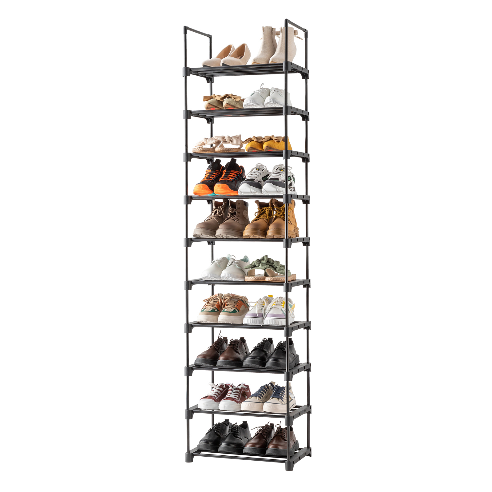 Black Iron Shoe Rack Multi Tier Stowing And Tidying Storage Unit_voghion.com