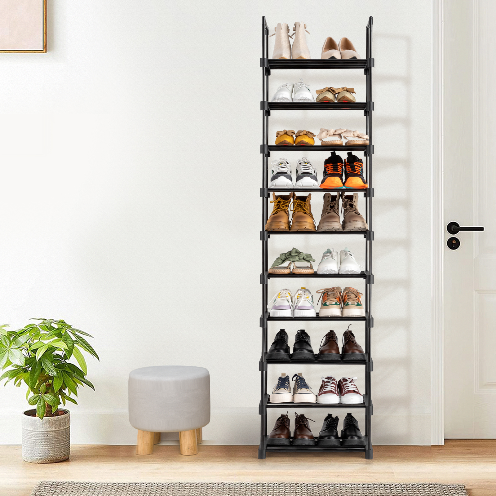 Black Iron Shoe Rack Multi Tier Stowing And Tidying Storage Unit_voghion.com