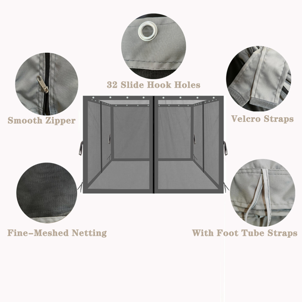 10 x 10 Ft Gazebo Replacement 4-Side Mosquito Netting with Zippers，Black [Sale to Temu is Banned.Weekend can not be shipped, order with caution]