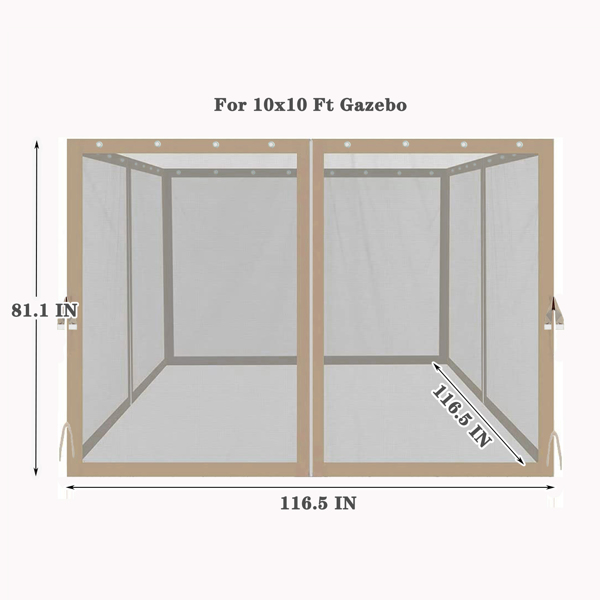 10 x 10 Ft Gazebo  Replacement 4-Side Mosquito Netting  with Zippers，Beige [Sale to Temu is Banned.Weekend can not be shipped, order with caution]