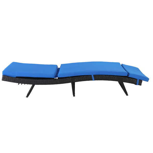 193*68*33cm S Shape Iron Frame Black Embossed Blue Cushion Woven Rattan Bed
