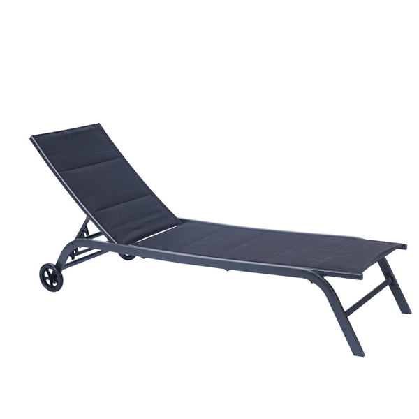 Outdoor Chaise Lounge Chair,Five-Position Adjustable Metal Recliner,Black [Sale to Temu is Banned.Weekend can not be shipped, order with caution]