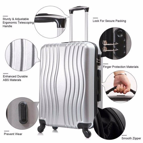 4 Piece Luggage Set PC Material Hard Shell  Suitcase with Spinner Wheels Lightweight Suitcase Set Silver