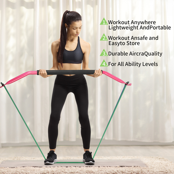 Bow Portable Home Gym with 4 Resistance Bands Fitness Equipment, Abdominal, Bicep Curls, Arms, Leg Muscle Training Kit, Travel, Outdoor, Full Body Workouts for Yoga Pilates Sliming