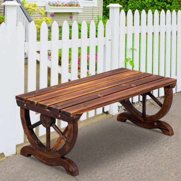 2-Person Rustic Garden Bench, Outdoor Wagon Wheel Porch Bench for Backyard Patio Garden, Brown
