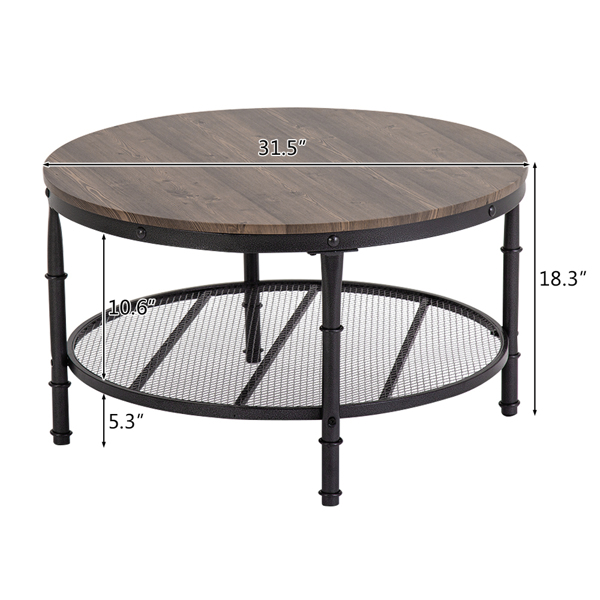 Bonnlo (81x81x49cm) Industrial Style Double Wood Grain Coffee Table 80 Round MDF Iron Mesh