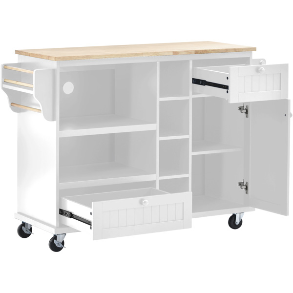  Kitchen Island Cart with Storage Cabinet and Two Locking Wheels,Solid wood desktop,Microwave cabinet,Floor Standing Buffet Server Sideboard for Kitchen Room,Dining Room,, Bathroom（White）