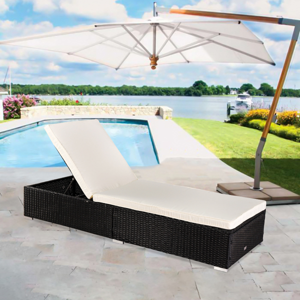 Outdoor Leisure Rattan Furniture Pool Bed / Chaise (Single Sheet)-Black 