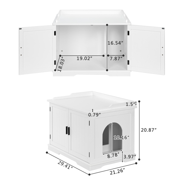 FCH Cat Litter Box House Hidden Cabinet Extra Large Enclosure Furniture White