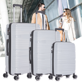 3 Piece Set Travel Luggage Hard shell Suitcase PP material Super light Anti-scratch Luggage set with Spinner Wheels(20/24/28 inch) Silver