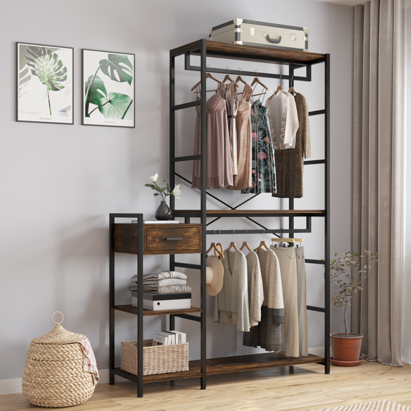 Independent wardrobe manager, clothes rack, multiple storage racksLarge Heavy Duty Clothing Storage Shelving Unit for Bedroom Laundry Room, Brown
