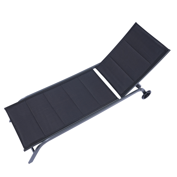 Outdoor Chaise Lounge Chair,Five-Position Adjustable Metal Recliner,Black [Sale to Temu is Banned.Weekend can not be shipped, order with caution]