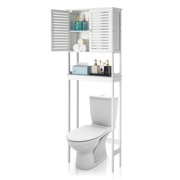  Bamboo 2 Doors 1 Shelf Toilet Cabinet Bathroom Cabinet White