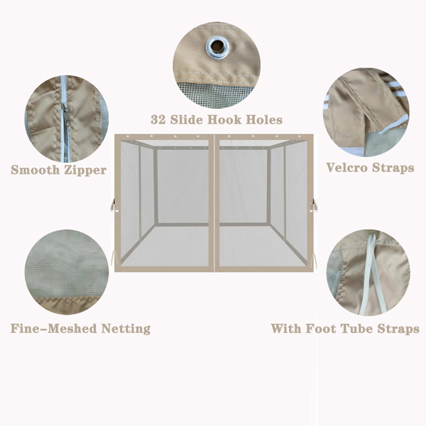 10 x 10 Ft Gazebo  Replacement 4-Side Mosquito Netting  with Zippers，Beige [Sale to Temu is Banned.Weekend can not be shipped, order with caution]