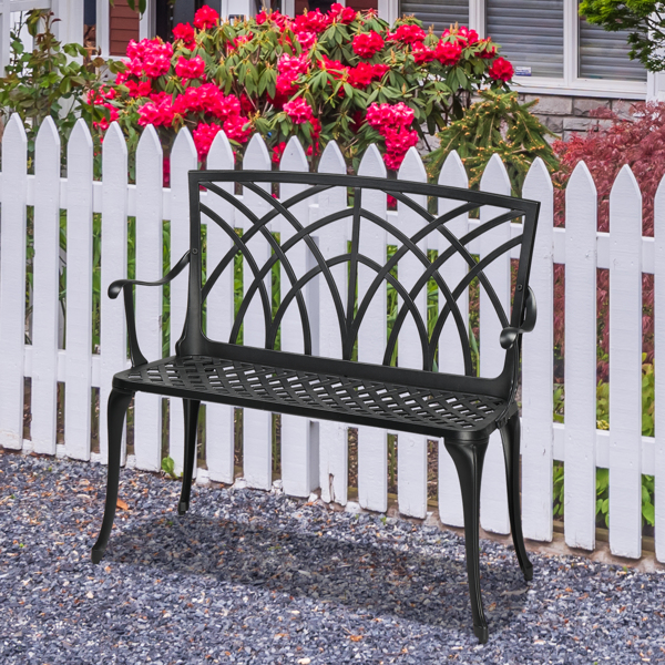 38in Outdoor Orchid Back  Aluminum Bench Black