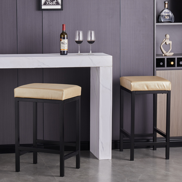 Barstools Faux Leather Modern Bar Stools Backless Metal Counter Stool Upholstered Island Chairs Bar Height Stools for Kitchen Dining Room Counter Cafe Home Bar Set of 2, 30" 