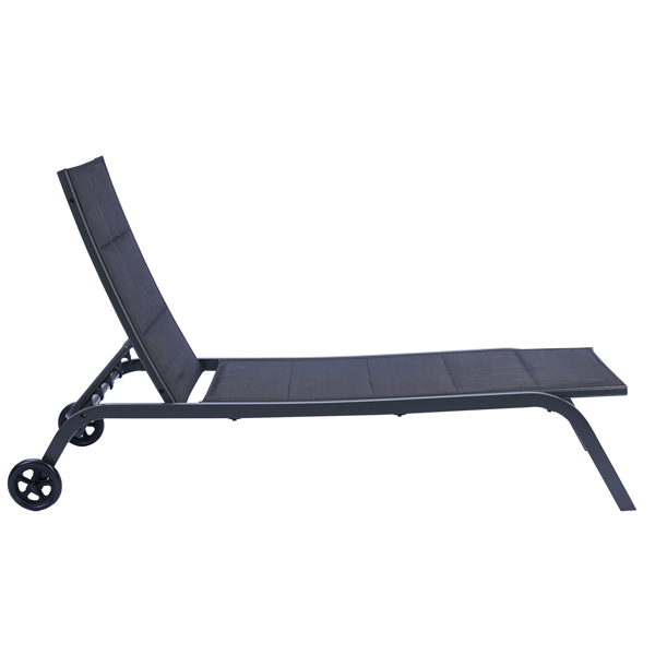 Outdoor Chaise Lounge Chair,Five-Position Adjustable Metal Recliner,Black [Sale to Temu is Banned.Weekend can not be shipped, order with caution]