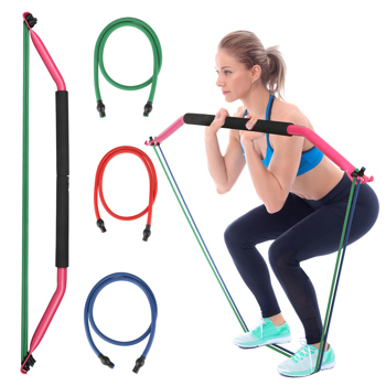Bow Portable Home Gym with 4 Resistance Bands Fitness Equipment, Abdominal, Bicep Curls, Arms, Leg Muscle Training Kit, Travel, Outdoor, Full Body Workouts for Yoga Pilates Sliming