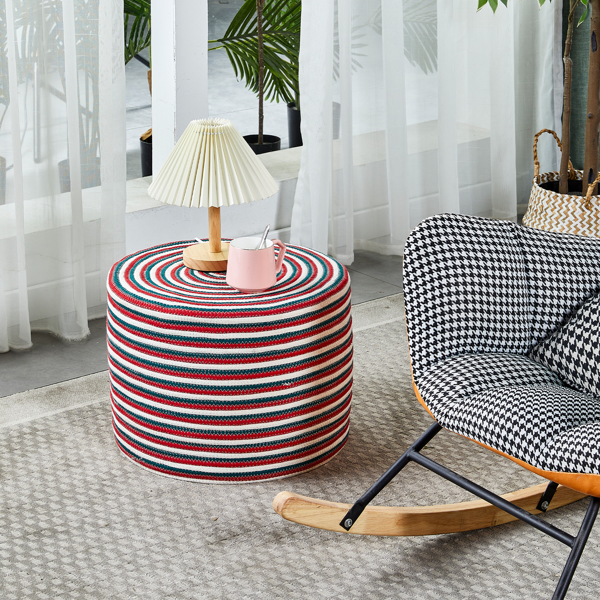 Ottoman Pouf,18'' Round Poufs , Rustic Handweave Lounge Pouffe, Boho Footrest Stool for Bedroom, Accent Table or Seat for Patio, Living Room