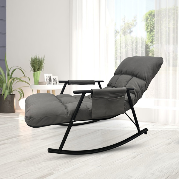 Modern Rocking Chair Accent Rocker Armchair Reading Chair Nursery Chair with Side Pocket Adjustable High Back 