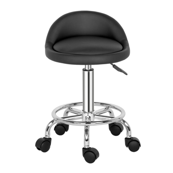 Semi PU leather Nylon wheels 150kg Black Technician\\'s stool Round stool with small backrest Haha feet