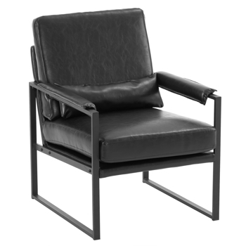 Single Iron Frame Chair Black PU Indoor Leisure Chair
