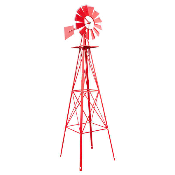 8FT Weather Resistant Yard Garden Windmill Red 