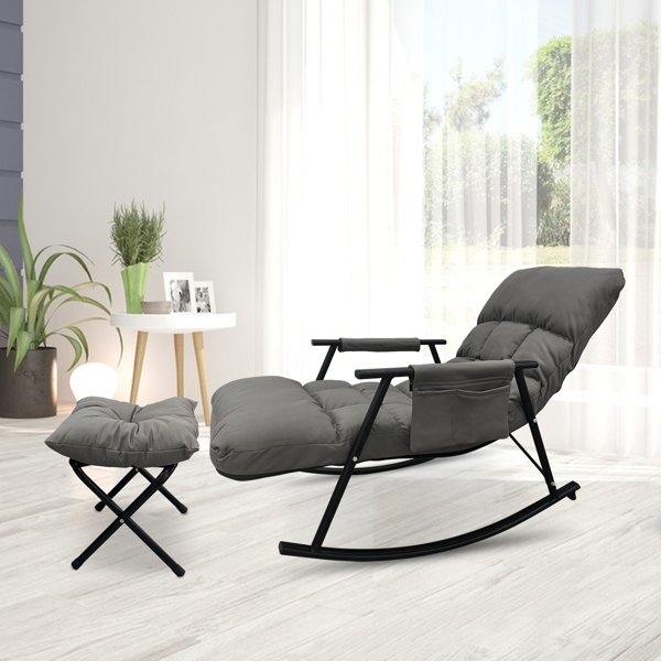 Modern Rocking Chair Accent Rocker Armchair Reading Chair Nursery Chair with Side Pocket and Footrest Adjustable High Back 