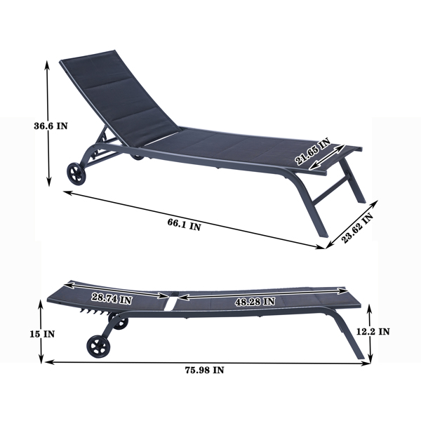 Outdoor Chaise Lounge Chair,Five-Position Adjustable Metal Recliner,Black [Sale to Temu is Banned.Weekend can not be shipped, order with caution]