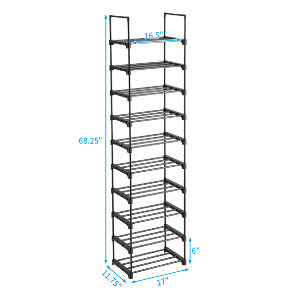 One layer of 4 pipes and 10 layers of pipe diameter 13mm iron pipe plastic 45*30*174cm shoe rack black