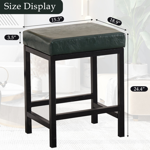 CPINTLTR Modern Bar Stools Faux Leather Barstools Metal Sitting Stool Upholstered Island Chairs Counter Stool for Kitchen Dining Room Cafe Bar Set of 2 ,24" Blackish Green