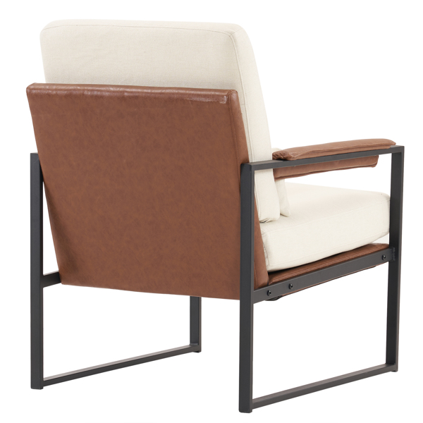 Single Iron Frame Chair Soft Cover Beige Brown Honeycomb Leather Armrest Frame Indoor Leisure Chair