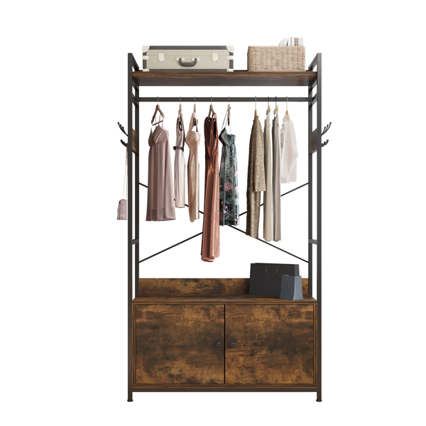 Free-Standing Closet Clothing Rack, Independent wardrobe manager, clothes rack, multiple storage racksLarge Heavy Duty Clothing Storage Shelving Unit for Bedroom Laundry Room, Brown