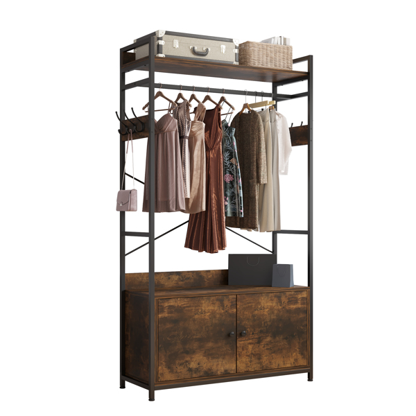 Free-Standing Closet Clothing Rack, Independent wardrobe manager, clothes rack, multiple storage racksLarge Heavy Duty Clothing Storage Shelving Unit for Bedroom Laundry Room, Brown