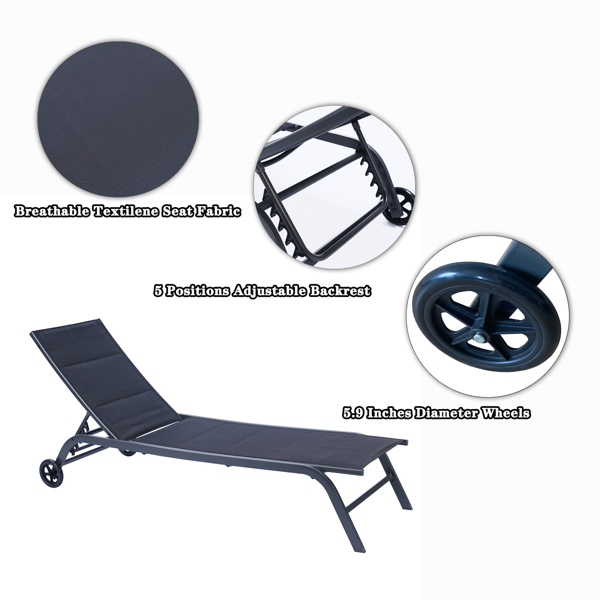 Outdoor Chaise Lounge Chair,Five-Position Adjustable Metal Recliner,Black [Sale to Temu is Banned.Weekend can not be shipped, order with caution]