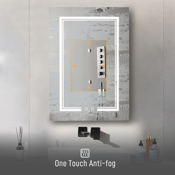 FCH 28*20in OZON Board, 1 Door, 2 Layers, Led Light, Anti-Fog, Three-Color Lighting, Brightness Adjustment, Power-Off Memory, With 2 Plugs, 2 USB Ports, Bathroom Wall Cabinet, Black
