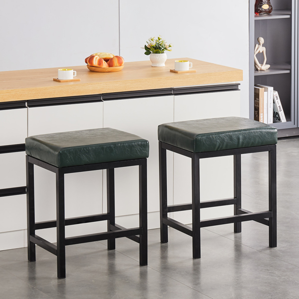 CPINTLTR Modern Bar Stools Faux Leather Barstools Metal Sitting Stool Upholstered Island Chairs Counter Stool for Kitchen Dining Room Cafe Bar Set of 2 ,24" Blackish Green