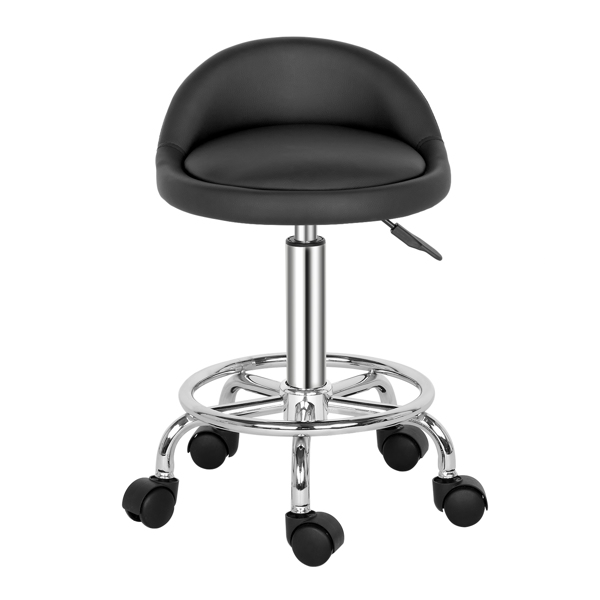 Semi PU leather Nylon wheels 150kg Black Technician's stool Round stool with small backrest Haha feet