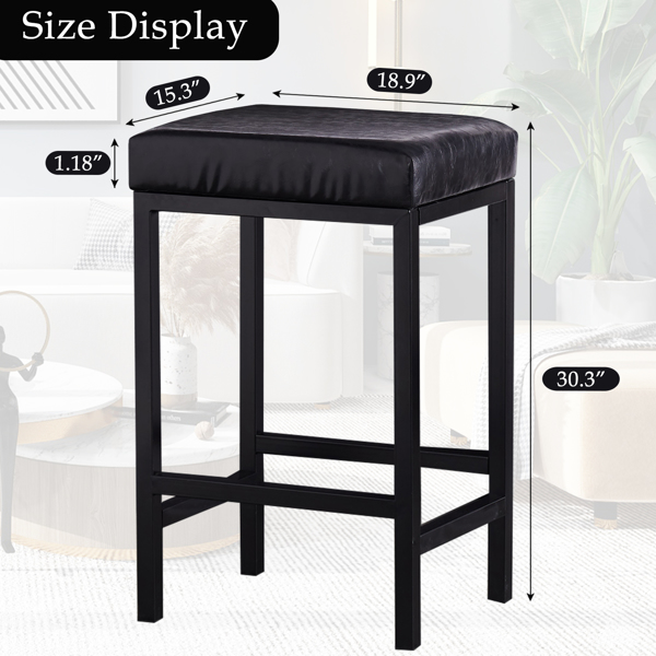 Barstools Faux Leather Modern Bar Stools Backless Metal Counter Stool Upholstered Island Chairs Bar Height Stools for Kitchen Dining Room Counter Cafe Home Bar Set of 2, 30" Black