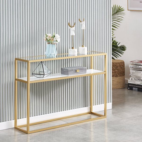 Console Tables for Entryway, Faux Marble Sofa Tables, Entryway Table for Living Room, Gold Entrance Table, MDF Entry Table, Foyer Tables w/Metal Frame, Behind Couch Table for Hallway