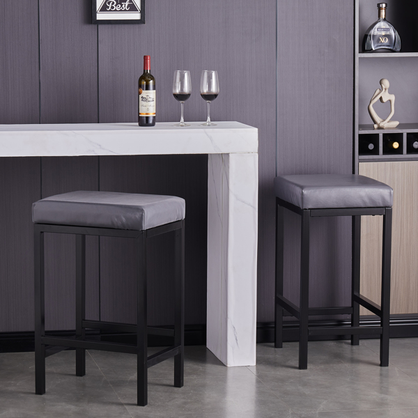 Barstools Faux Leather Modern Bar Stools Backless Metal Counter Stool Upholstered Island Chairs Bar Height Stools for Kitchen Dining Room Counter Cafe Home Bar Set of 2, 30" 